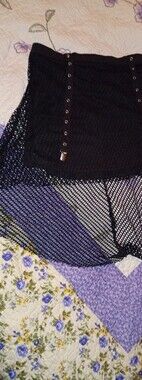 Y2K Royal Bones Fishnet Mini Skirt Grunge 90s Goth Rock Roll Concert Party M